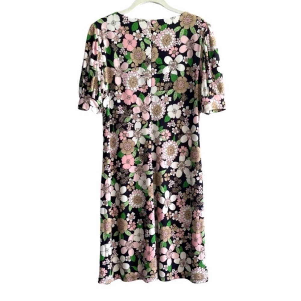 Tommy Hilfiger Short Sleeve Dress Floral V-neck Black Green Pink Tan Size 10 - Picture 4 of 10